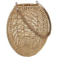 farol portavelas de metal y cuerda de papel beige d26x28 cm