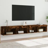 2 uds muebles tv  mueble de salon  armario tv con luces led roble ahumado 100x30x30 cm cfw780395