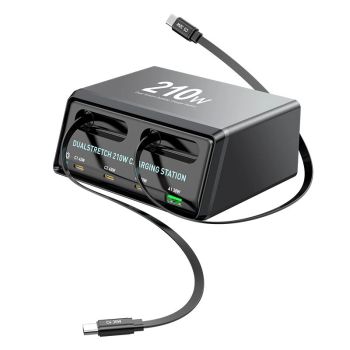 [GaN Tech] Bakeey WLX-60E 210W Cargador USB PD de 6 puertos USB-A+3USB-C+2USB-C Cable de extensión Compatible con Carga