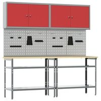 conjunto de banco de trabajo 8 uds rojo y gris vidaxl