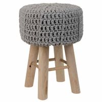 taburete de madera y algodon trenzado gris 32x32x44