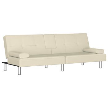 Sofá Cama Moderno | Cama Para Adulto Con Portavasos Cuero Sintético Color Crema