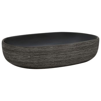 Lavabo De Baño Moderno | Lavabo Sobre Encimera Ovalado Cerámica Gris Y Negro 59x40x14 Cm