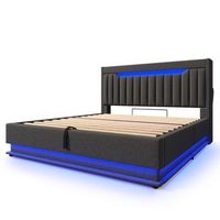 cama 180 x 200 cm gris con canape cabecero con almacenaje iluminacion led y usb-c