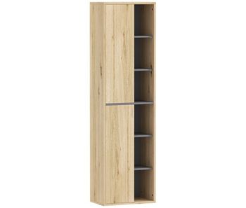 Homcom columna de baño de pared armario de baño con compartimentos abiertos y 2 puertas mueble de baño moderno 40x24x141,5 cm natural