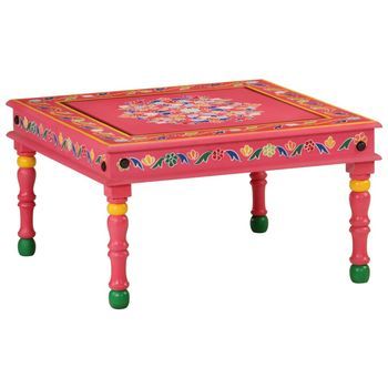 Mesa De Centro Madera Maciza De Mango Rosa Pintada A Mano Vidaxl