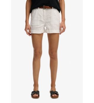 Superdry para mujer. W7110496A Shorts Mid Rise Linen blanco (32), Casual, Lino