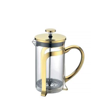 Cafetera de vidrio con decoración en metal dorado 9x9x18cm