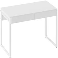homcom escritorio con 2 cajones mesa de ordenador 100 x 50 cm escritorio moderno con patas de acero para espacios pequenos blanco brillante
