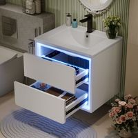 mueble de bano suspendido - mueble para bano - mdf y ceramica - blanco 60x46x50cm