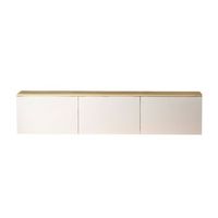 mueble tv led suspendido con armarios blancos y bandeja de madera 160 cm lumi