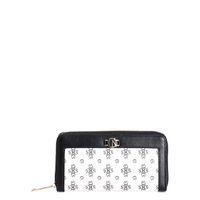 cartera con cremallera redonda en saffiano con estampado de monogramas y accesorio metalvetti black