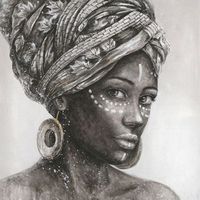 cuadro mujer africana perfil 100x100x3 cm