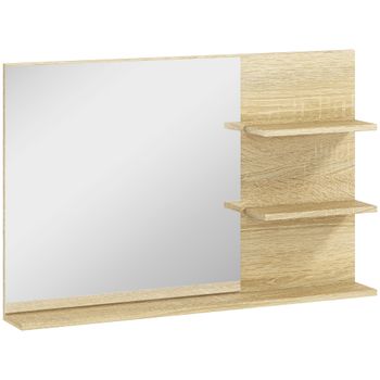 kleankin Espejo de Baño de Pared con 2 Estantes Laterales y Balda Inferior 75x10x48 cm Madera Natural   Aosom España