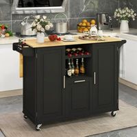 isla de cocina grande con encimera abatible 4 ruedas cajon profundo estante para botellas negro
