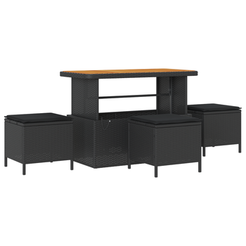 Conjunto De Comedor De Jardín De 4 Uds Con Cojines Negro De Poliratán Y Acacia Cfw107979