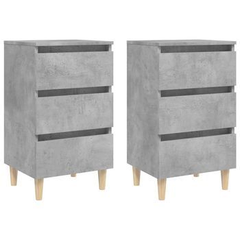 Pack 2 Uds Mesitas De Noche | Mesa Auxiliar | Mesilla Patas Madera Gris Hormigón 40x35x69 Cm