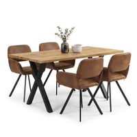 conjunto mesa 14  rectangular 140x80cm y 4 sillas giratorias urban meuble - roble y marron