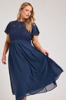 yours london vestido azul marino midi con cuerpo de encaje mujer curvy y tallas grandes yours london