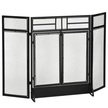 HOMCOM Salvachispas Plegable Pantalla Protectora de Chimenea de 3 Paneles con Doble Puerta y Pies 120x11,5x79 cm Estructura Metal Negro   Aosom España