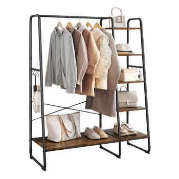 Perchero para ropa con zapatero, Marrón Rústico, Negro