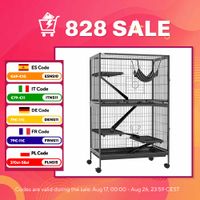 pawhut jaula para animales pequenos con ruedas rampas hamaca y bandeja extraible para chinchillas hurones 80x52x128 cm gris