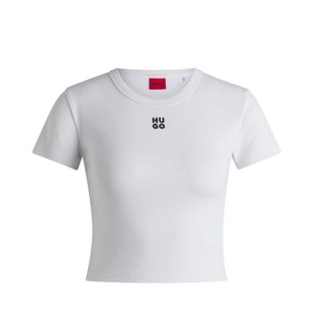 HUGO Camiseta Slim Fit de Corte Alto Blanca 50512000-100