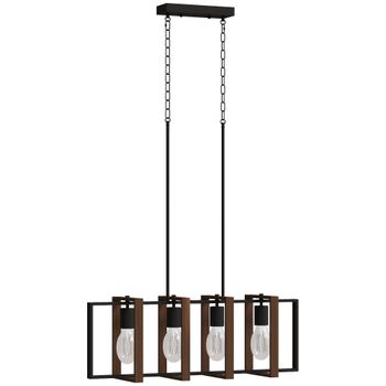 HOMCOM Lámpara de Suspensión Rústica con 4 Marcos Giratorios y Cadena Ajustable, 80x21x90-130 cm, Negro y Nogal   Aosom España