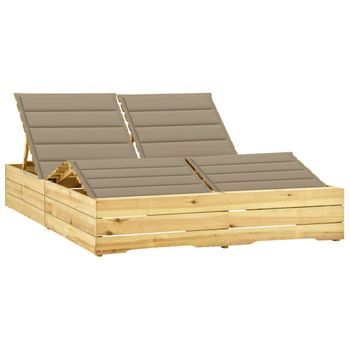 Tumbona De Jardín | Silla | Sillón Exterior Doble Y Cojines Beige Madera Pino Impregnada Cfw908560