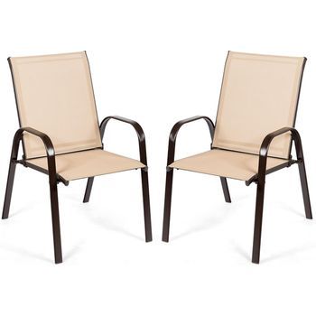 Conjunto De 2 Sillas Jardín Exterior Textilene, Costway 56 X 72 X 90 Cm Café