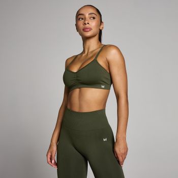 Sujetador deportivo sin costuras con fruncido frontal Tempo para mujer de MP - Verde bosque - XXL