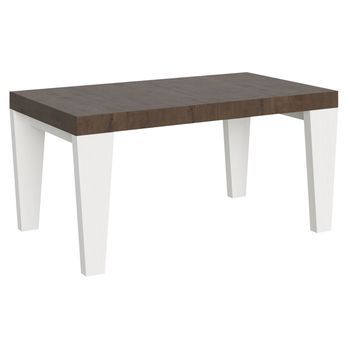 Mesa Extensible De Madera De Nogal Y Patas De Madera Blanca De 6 A 20 Plazas Kristo De 160 A 420 Cm-soporte 2 Pies