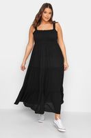 yours vestido largo negro de tirantes con cuerpo fruncido mujer curvy y tallas grandes yours
