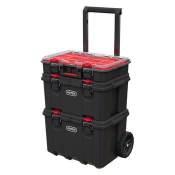 Keter Stack'n'roll Juego De 3 Cajas De Herramientas Con Ruedas Para Transporte Profesional, Negro