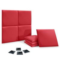 dhome juego de 8 paneles tapizados de polipiel ecologica pack autoadhesivos para pared acusticos absorbentes proteccion rojo 50x50cm x8