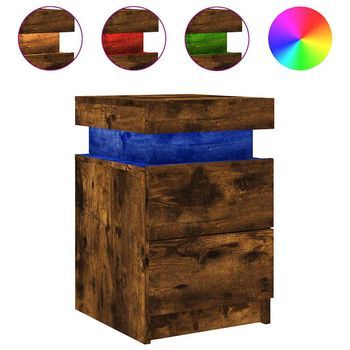 Mesita De Noche Con Luces Led Roble Ahumado 35x39x55 Cm Vidaxl