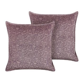 Conjunto De 2 Cojines De Terciopelo Rosa 45 X 45 Cm Floral Bloque Impreso Kalmia