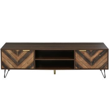 Mueble De Tv De 155 Cm Con Dos Puertas, Chapa De Madera Y Patas De Hierro