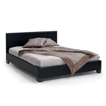 Cama Doble De Diseño En Color Negro Para Adultos Colección Roma, 160x200 Cm, Somier Incluido