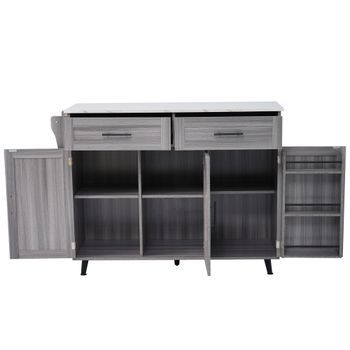 Carrito De Cocina Con Ruedas E Isla De Cocina Extensible, Almacenaje En Puertas, 129x71x91.5cm, Mdf, Gris Y Blanco