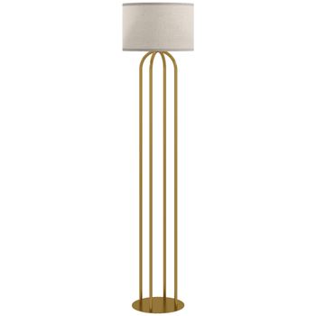 HOMCOM Lámpara de pie para salón, lámpara de pie con pantalla de lino e interruptor de pie, Ø 38 x 161 cm, dorado y beige   Aosom España