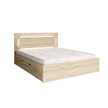 Cama Nofi 180 X 200 Cm Con Somier Y 2 Cajones De Almacenamiento - Color Roble Sonoma