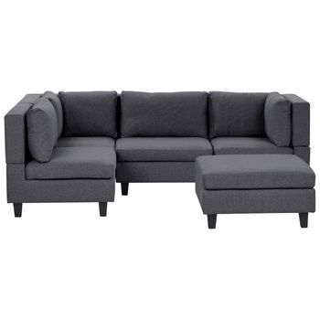 Sofá Modular Esquinero Moderno 4 Plazas Tapizado Tela Patas Negras Respaldo Acolchado Derecho Con Otomana Gris Oscuro Unstad