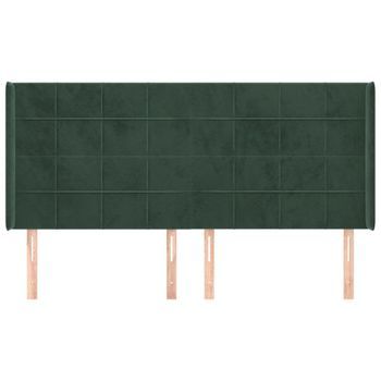 Cabecero Cama Mueble De Dormitorio Con Orejas De Terciopelo 163 X 16 X 118/128 Cm Verde Oscuro M02_0004176