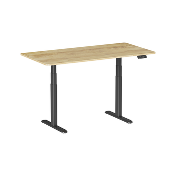 Escritorio Motorizado Sentado De Pie, 150 X 75 Cm, Tablero Madera Clara Rústica/base Negra