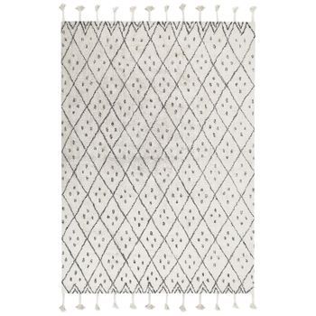 Alfombra De Algodón Blanco Crema Negro 140 X 200 Cm Geométrico Borlas Agadir