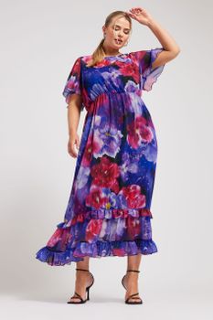 Yours London Vestido Largo De Flores Con Volantes , Mujer Curvy Y Tallas Grandes, Yours London