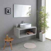 mueble de bano suspendido de 100cm en cemento con lavabo redondo y espejo 80x60 kyoto