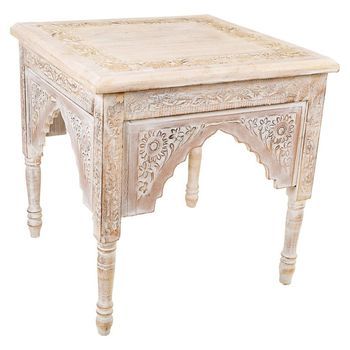Mesa De Centro De Madera Artesanal Blanca 45x45x45h Cm