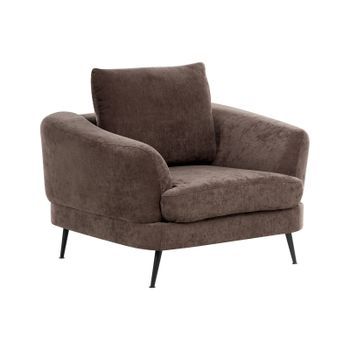 Sillón Tapizado De Chenilla Con Reposabrazos Patas De Hierro Sala De Estar Marrón Oscuro Kjaer